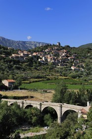 France, Hérault (34), vallée de l' Orb, village de Vieussan au lointain et vignoble AOC Saint-Chinian & Roquebrun
