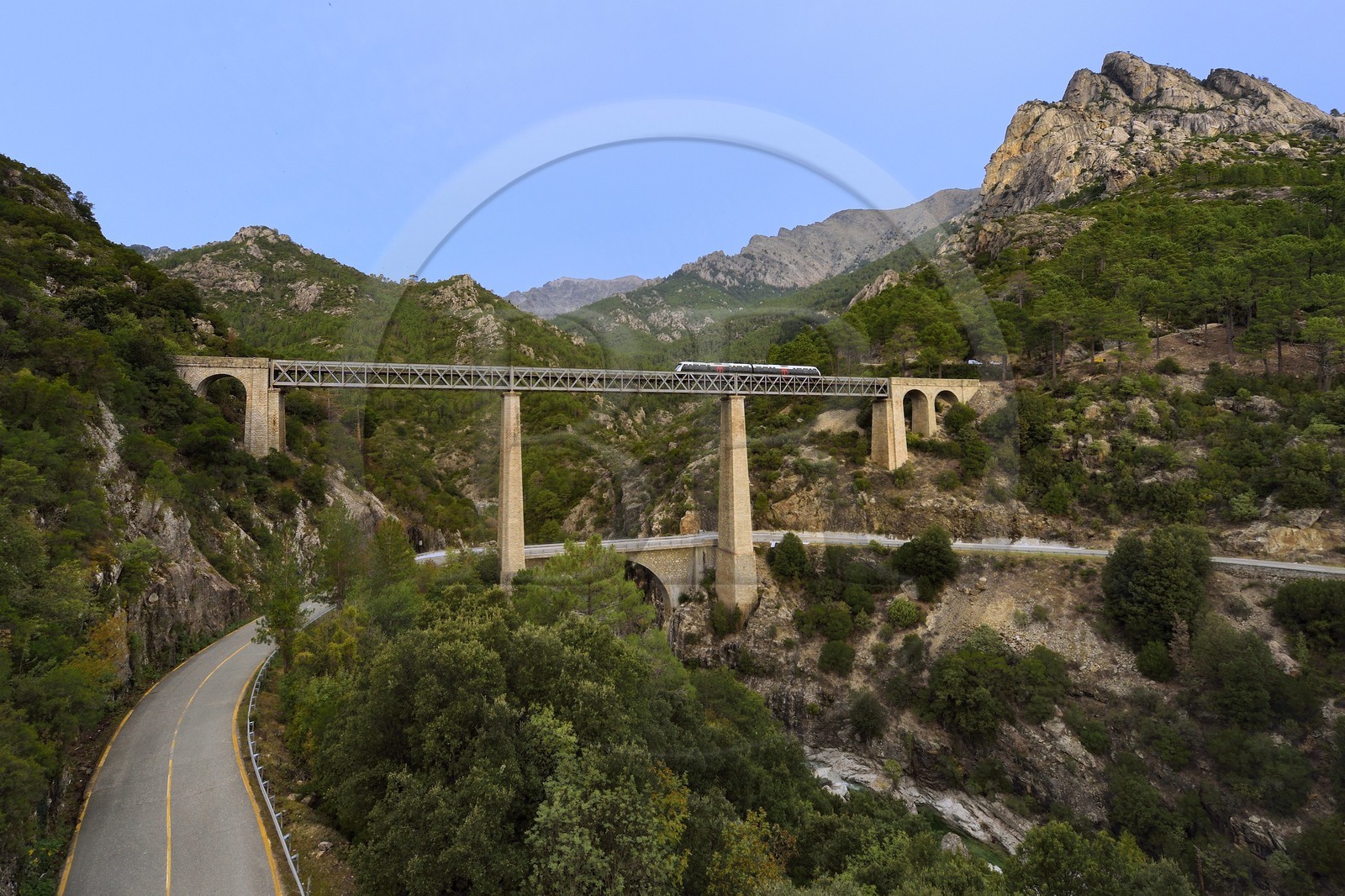 France, Haute Corse, Vivario, Pont du Vecchio (Vechju), railroad bridge designed by architect Gustave Eiffel (1893)