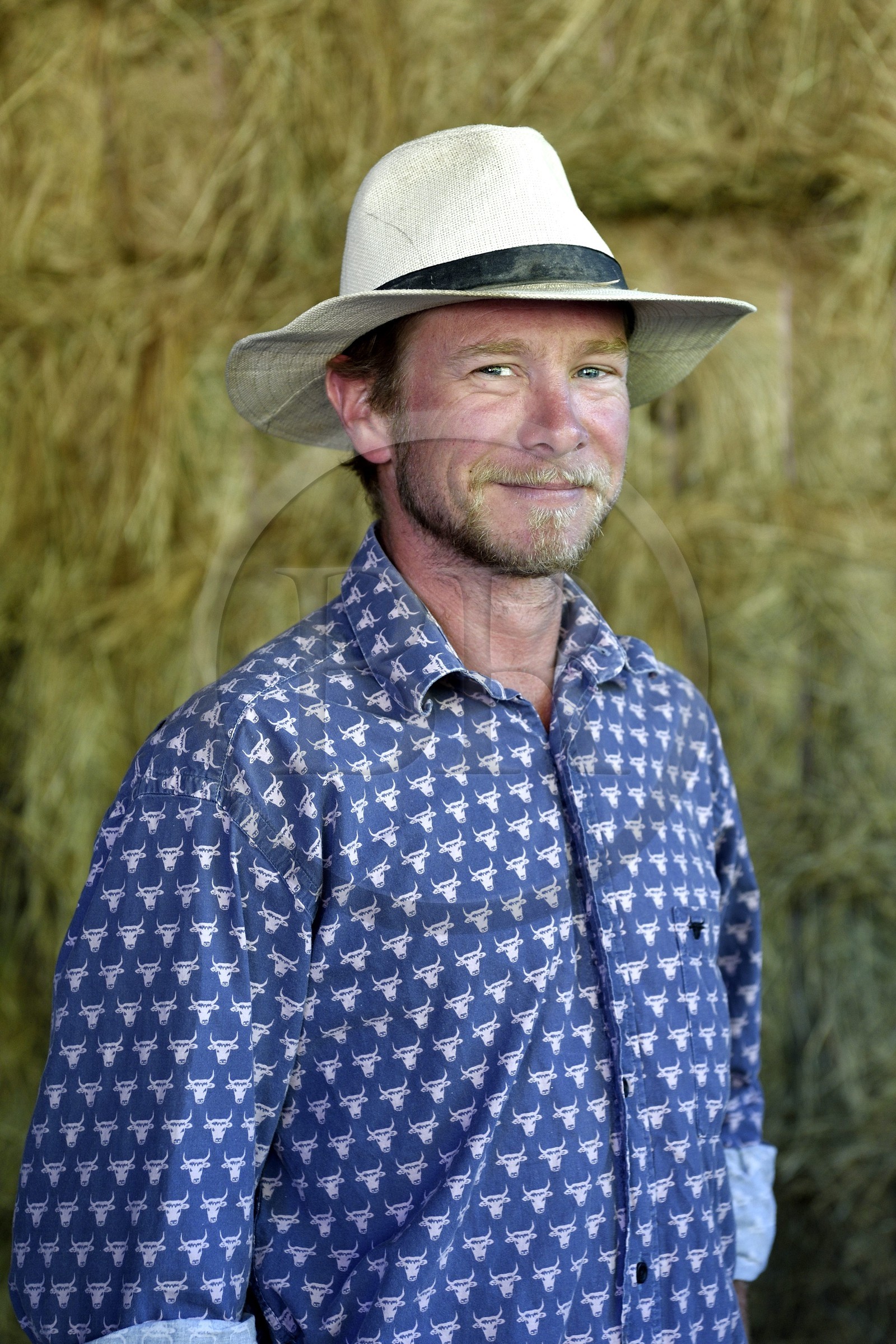 France, Bouches-du-Rhône (13), Parc naturel régional de Camargue, Mas du Menage, manade Saint Antoine (Cauzel), le gardian Jean Baptiste Fleischmann et son cheval