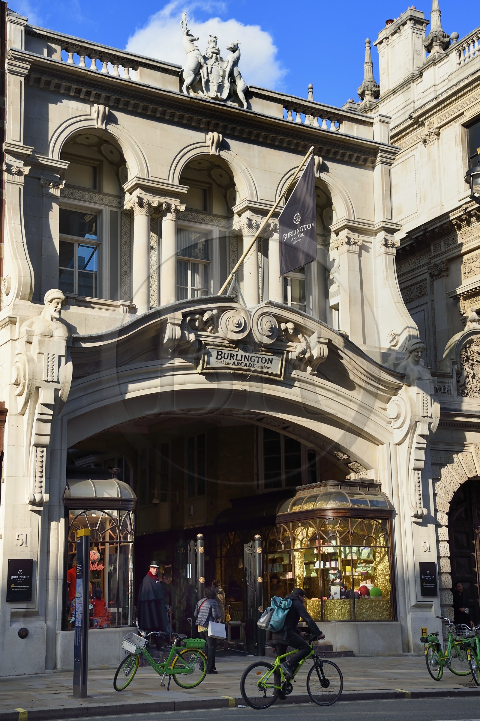 United Kingdom, London, Mayfair district, Burlington Arcade, a covered shopping arcade that runs behind Bond Street from Piccadilly through to Burlington Gardens