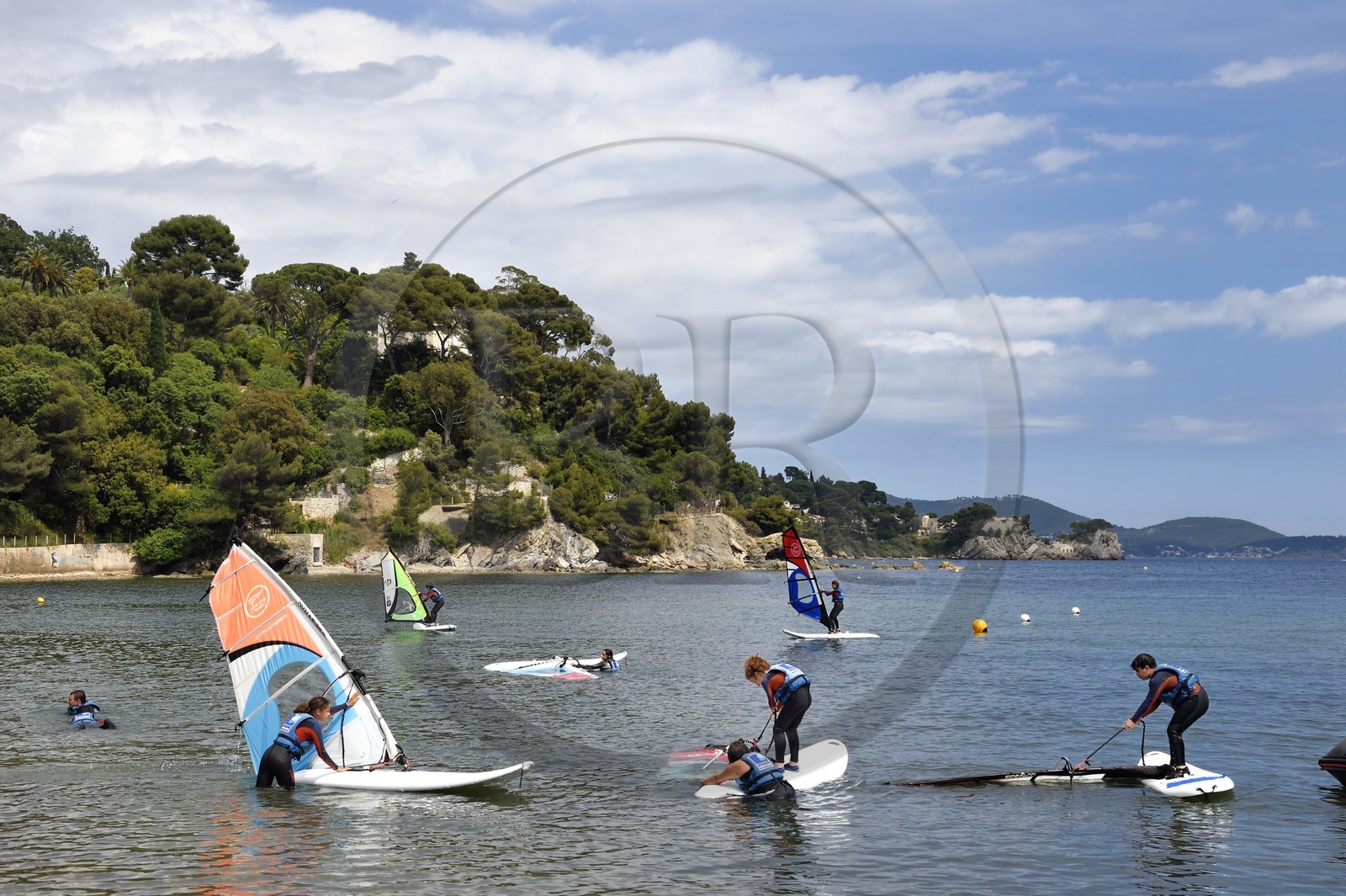 France, Var, Toulon, Mourillon district artificial beach, Toulon Yacht Club, learning to windsurf