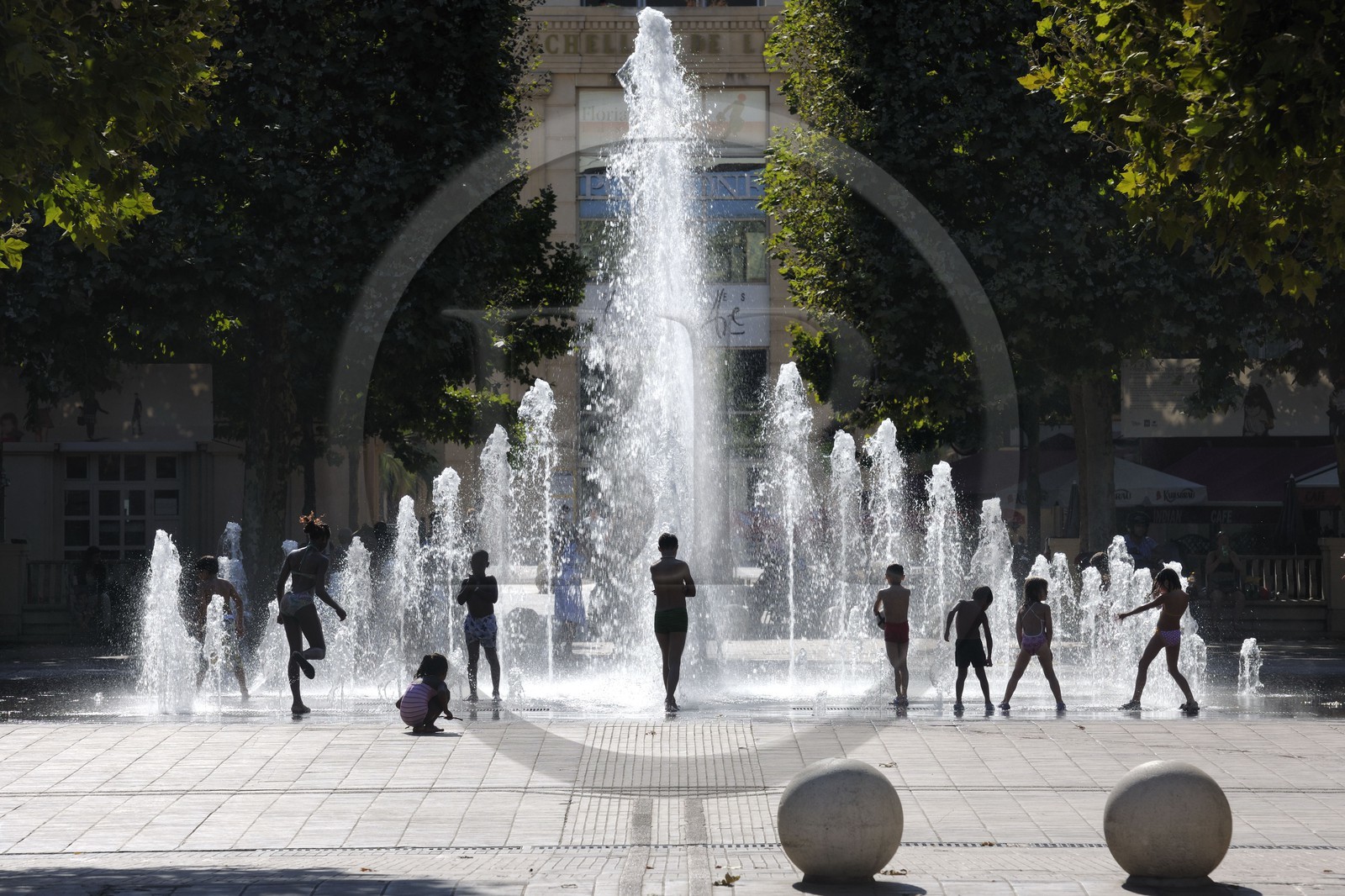 France, Herault, Montpellier, Antigone District by the architect Ricardo Bofill, the fountain of the place du Nombre d'Or
