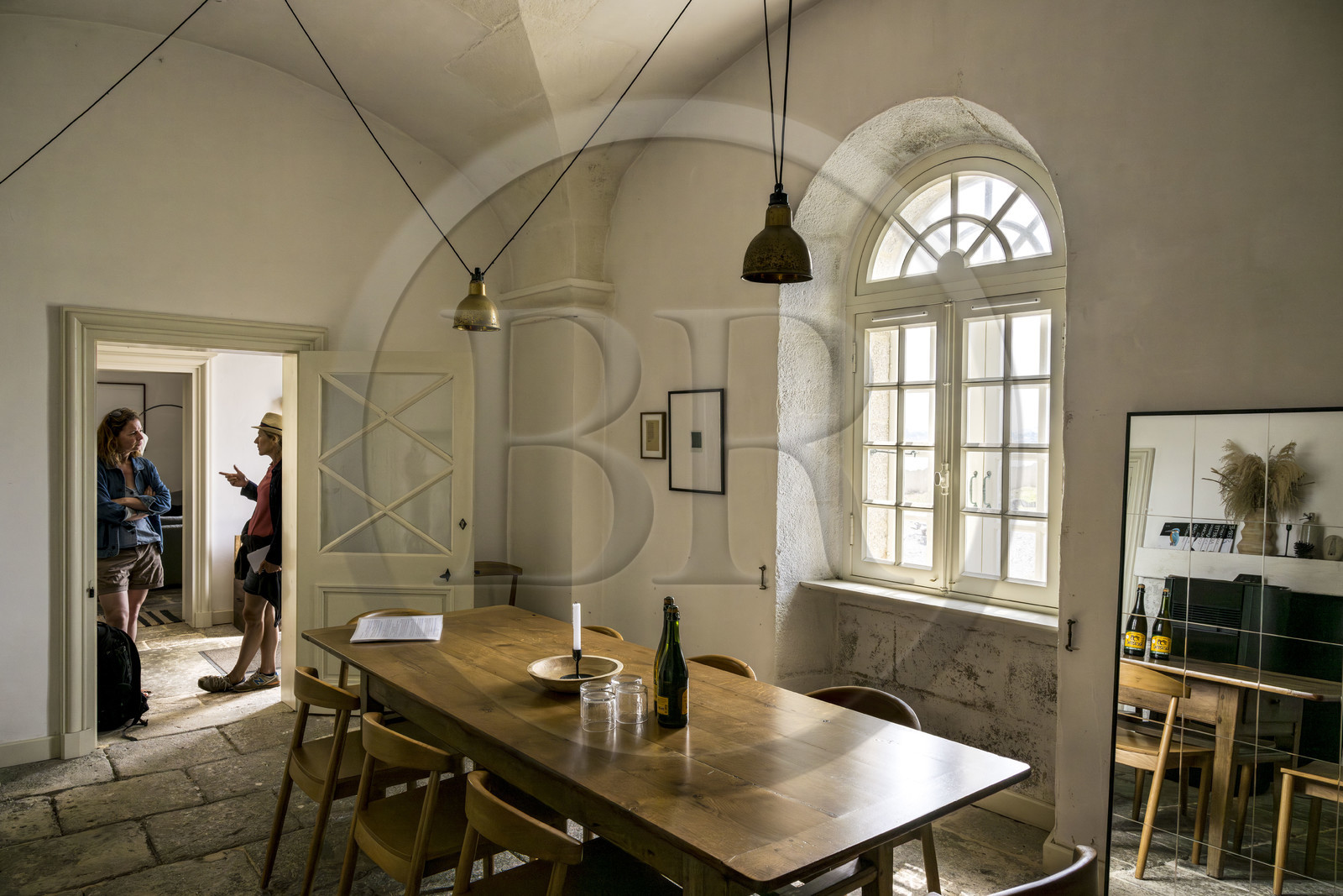 France, Finistère, Abers Country (Pays des Abers), Virgin Island, the Virgin Island lighthouse, the old lighthouse from 1845 transformed into an eco-lodge in the former guards' accommodation, dining room