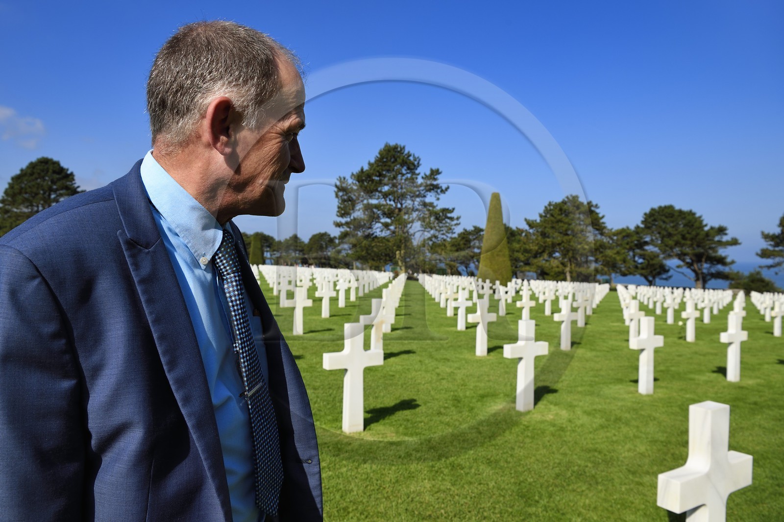 France, Calvados (14), Colleville-sur-Mer, plage du débarquement de Omaha Beach, Scott Desjardins, superintendant du cimetière américain