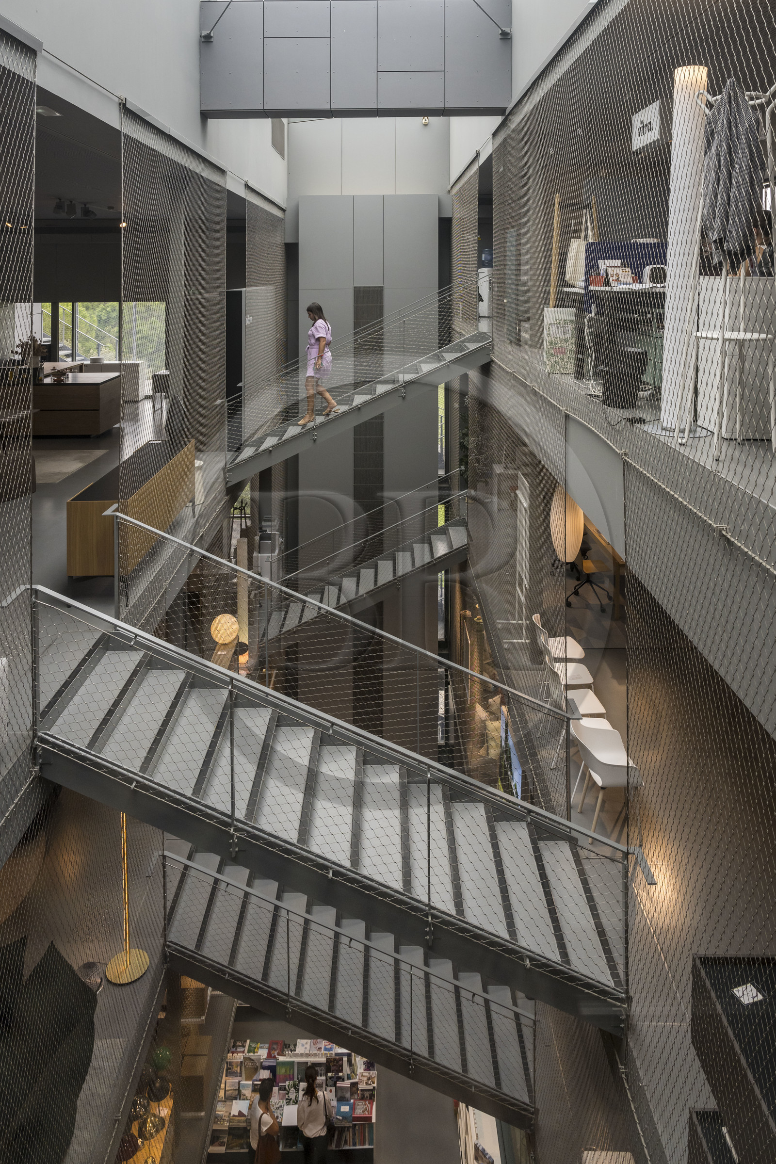 France, Herault, Montpellier, Port Marianne district, the RBC Design Center designed by architect Jean Nouvel, contemporary furniture showroom, including a bookstore, an object shop, and a restaurant-brasserie