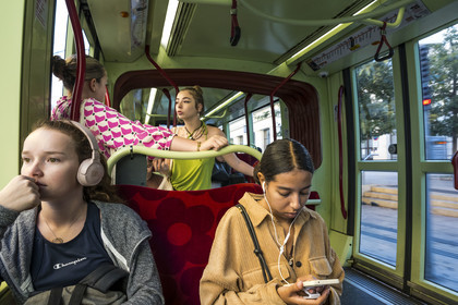 France, Hérault (34), Montpellier, dans le tramway