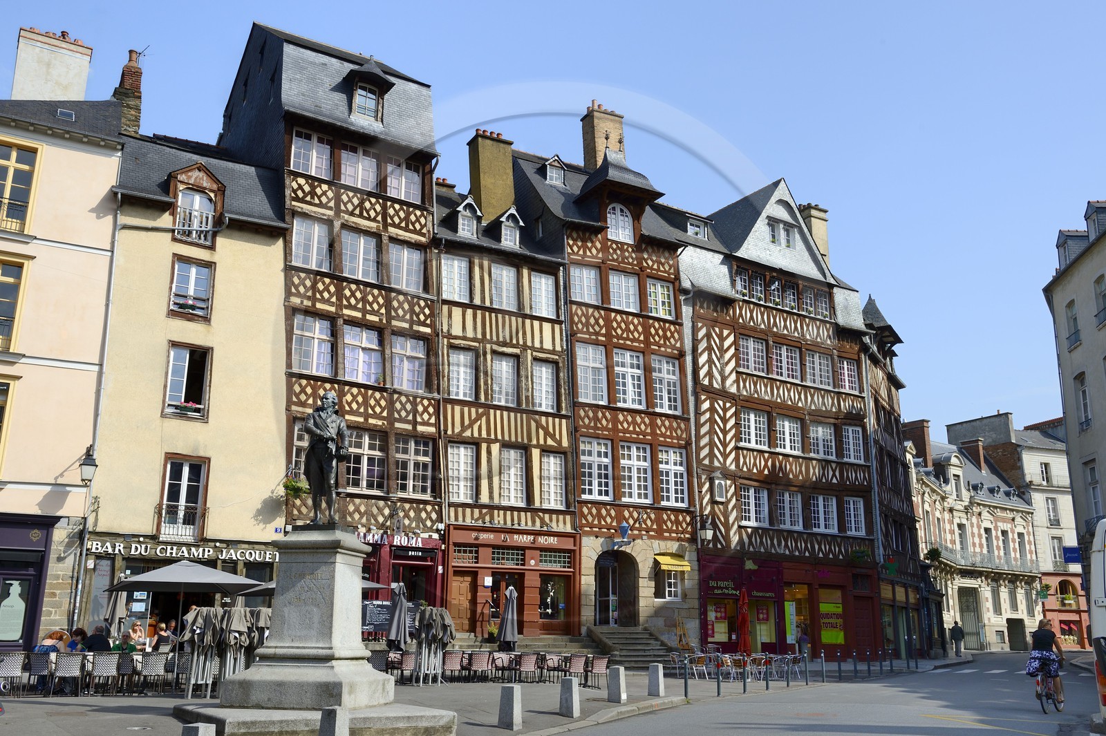 France, Ille-et-Vilaine, Rennes, the Champ Jacquet square is lined with seventeenth century half timbered houses