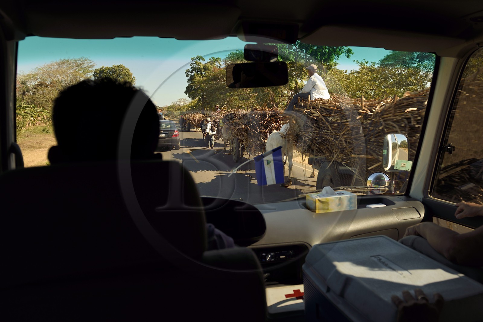 Nicaragua, Rivas, charrettes de bois sur la route