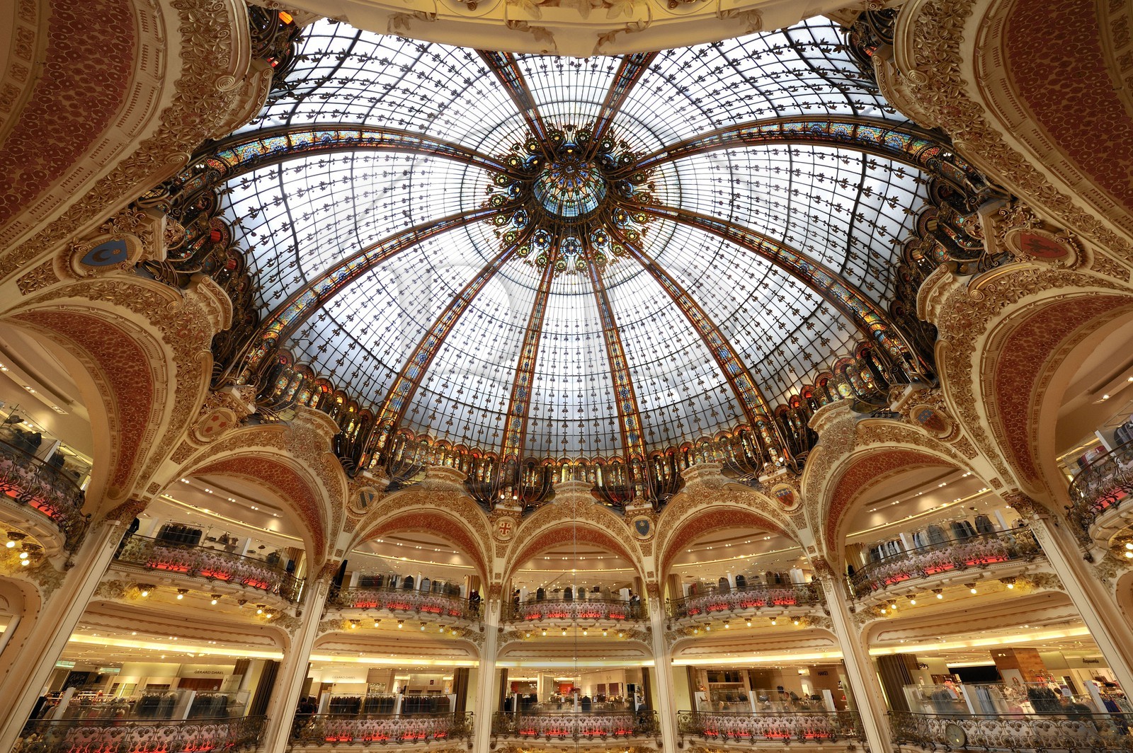 France, Paris, the Galeries Lafayette department store on boulevard Haussmann, glass roof of the dome