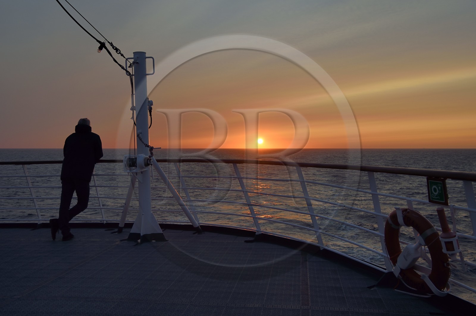 Greenland, west coast, Hurtigruten's MS Fram cruise ship, sunset over the Baffin Sea