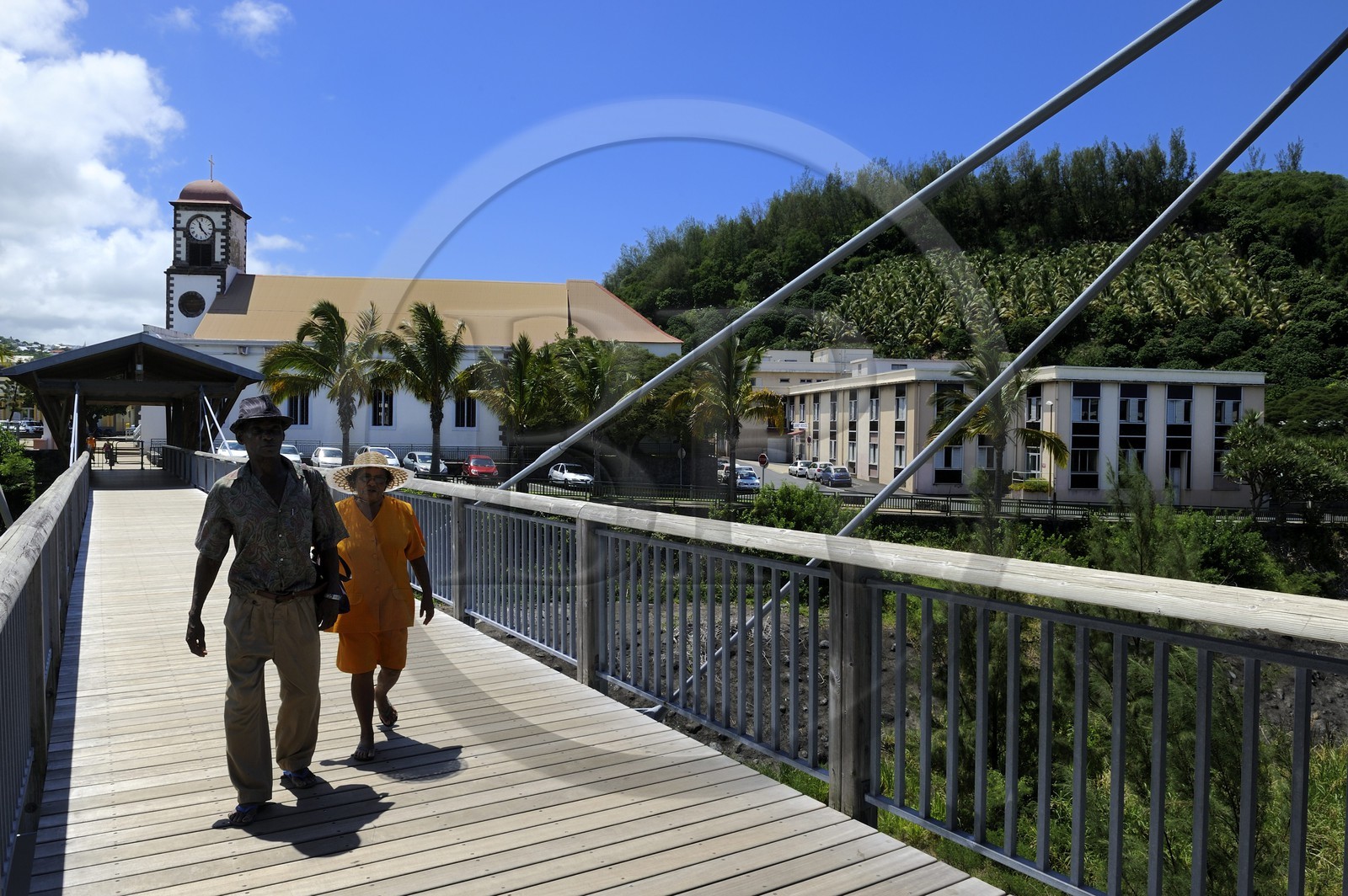 France, Ile de la Reunion, côte sud, Saint Joseph, passerelle piétonne de la rivière des remparts