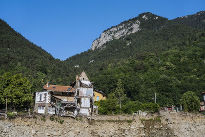 France, Alpes-Maritimes, Parc National du Mercantour (Mercantour national park), Haute Vesubie, Saint Martin Vesubie, the valley remains very affected by the storm Alex of October 2 2020, the house of Clos Joli swept away by the storm