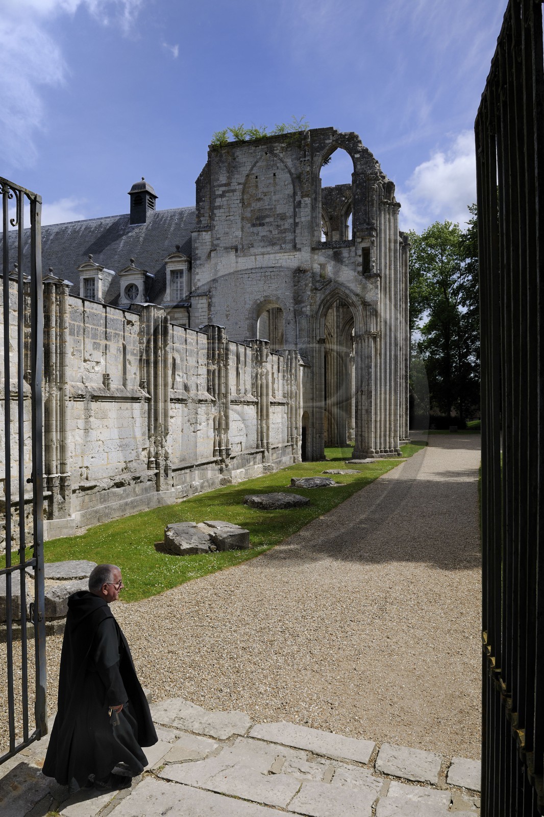 France, Seine-Maritime, Saint-Wandrille-Rancon, Saint-Wandrille-Rancon, Saint-Wandrille Abbey, formerly Fontenelle Abbey, benedictine Abbey funded in the 7th century, abbey church of Saint-Pierre ruins
