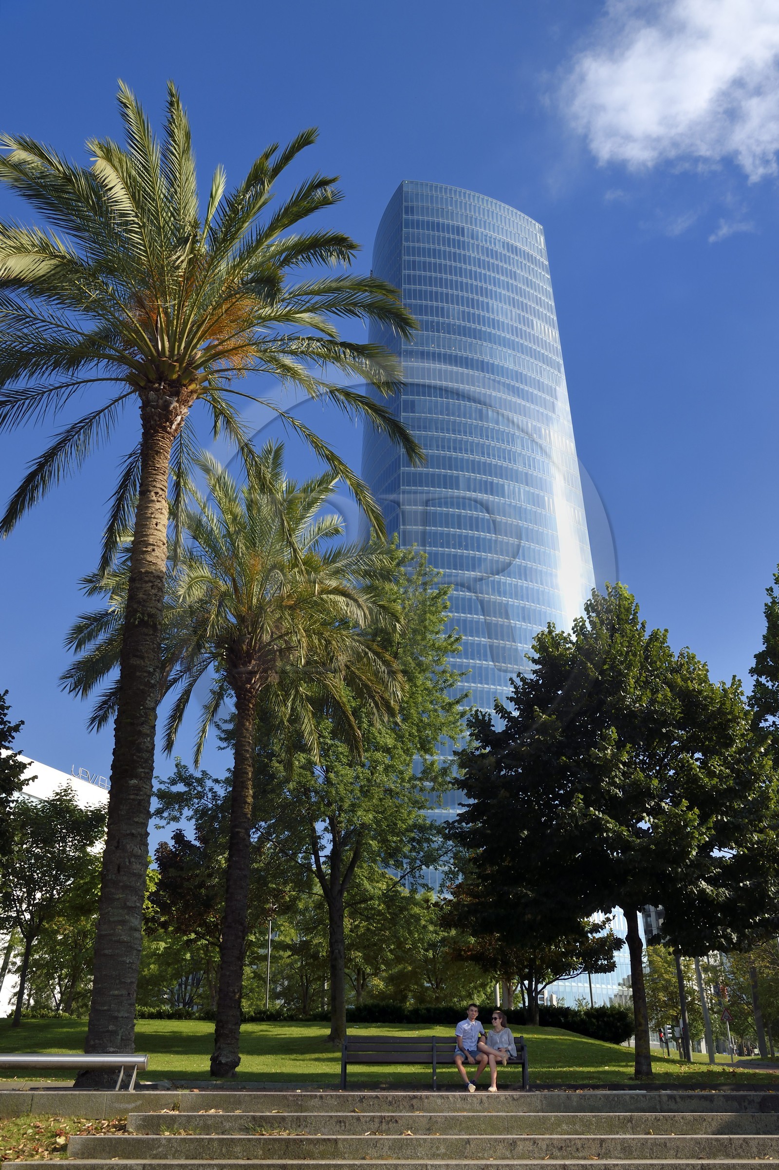 Spain, Basque Country, Biscay Province, Bilbao, the Iberdrola Tower by Argentinian architect César Pelli, 165-meter skyscraper