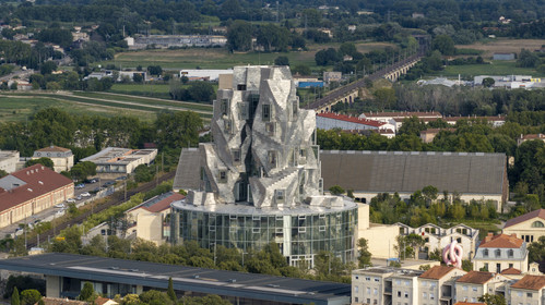 France, Bouches du Rhone, Arles, LUMA Foundation, experimental cultural complex, building designed by Frank Gehry (aerial view)