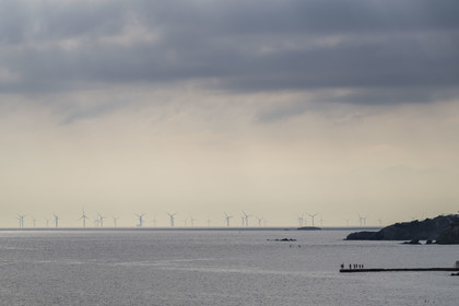 France, Loire Atlantique, Estuaire de la Loire, Saint Nazaire, the Saint-Nazaire offshore wind farm seen from Pointe de l’Eve