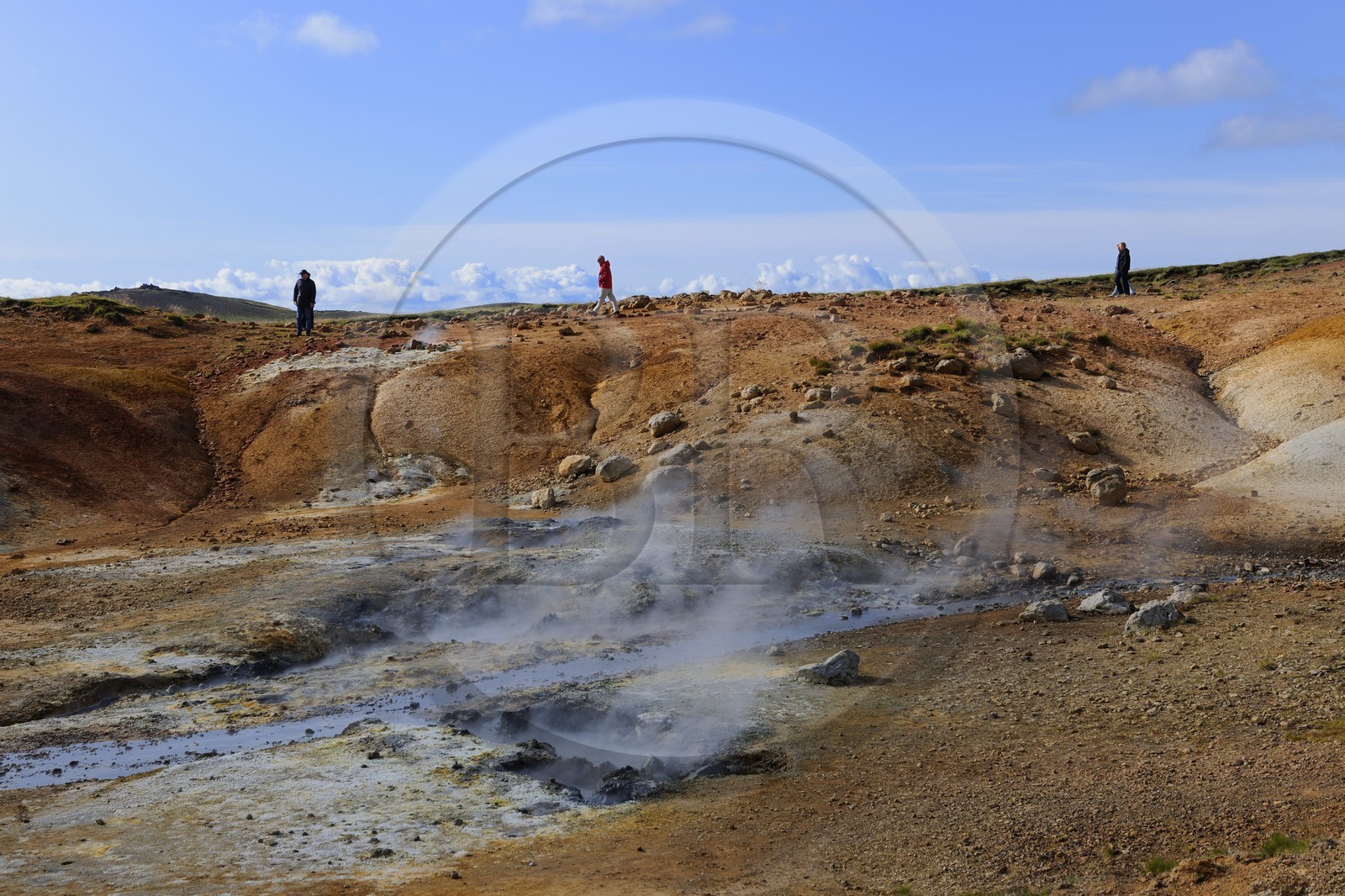 Islande, Région de Reykjavik, vallée de Krisuvik, solfatares et fumerolles de la zone géothermique de Seltun