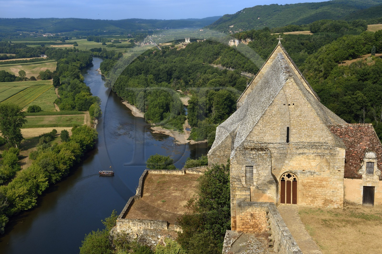 France, Dordogne, Perigord Noir, Dordogne Valley, Beynac et Cazenac, labelled Les Plus Beaux Villages de France (The Most Beautiful villages of France), medieval castle on a cliff above the Dordogne valley, Notre-Dame de l'Assomption de Beynac church