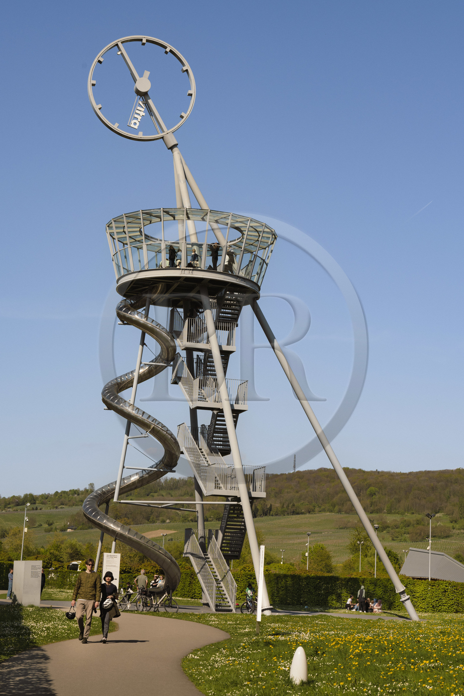 Germany, Bade-Wurtemberg, Weil am Rhein near Basel, the Vitra Campus, the Tour-Toboggan (2014) by German artist Carsten Holler is both a panoramic tower, a slide and a work of art