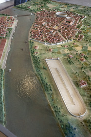 France, Bouches du Rhone, Arles, musée départemental Arles antique, model representing an overall view of the city at the end of antiquity and in particular a restitution of the circus 450 m long and 101 m wide