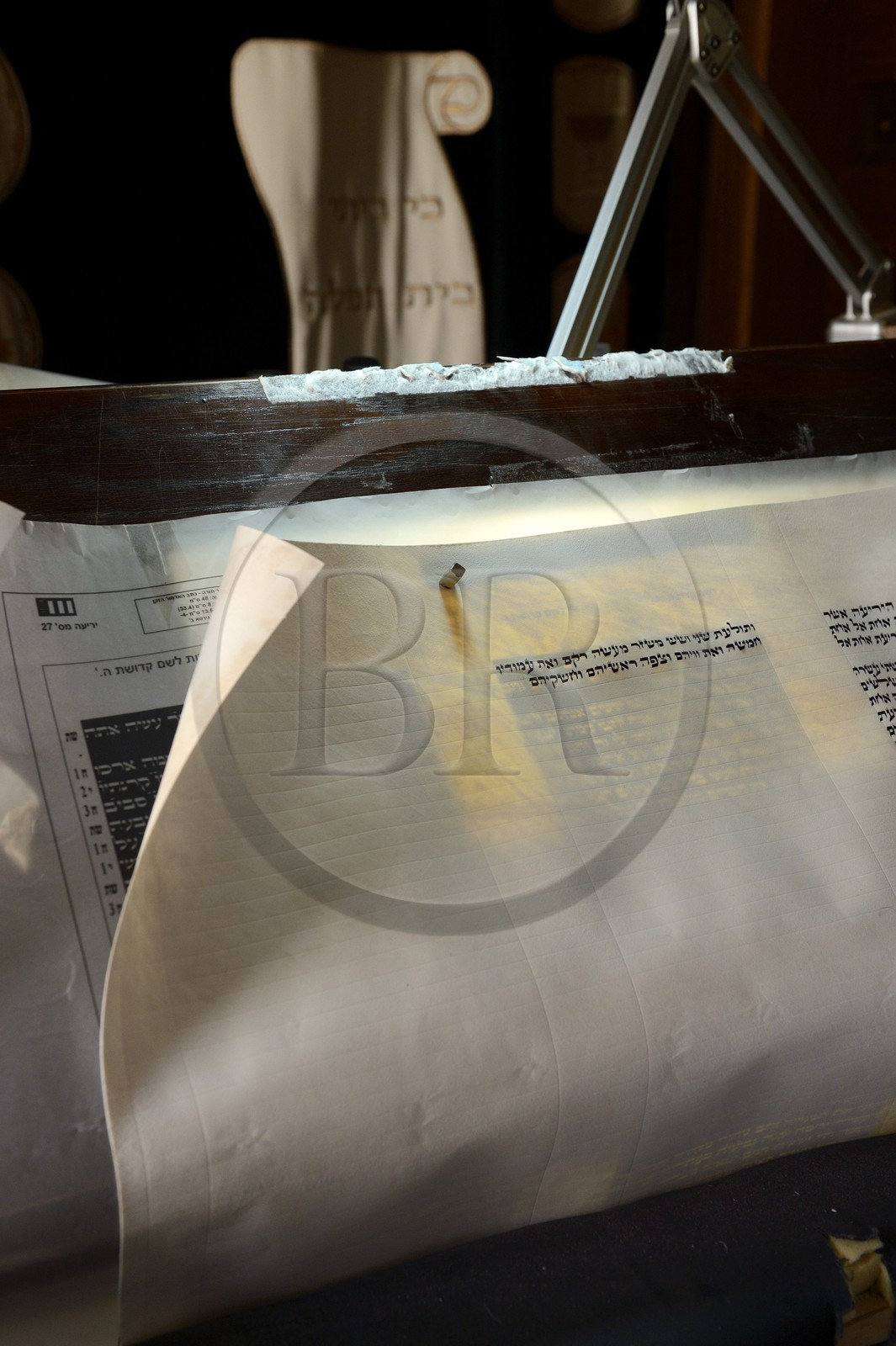 Israel, désert du Neguev, forteresse de Massada, classée Patrimoine Mondial de l'UNESCO, synagogue, copie à la plume de la Torah