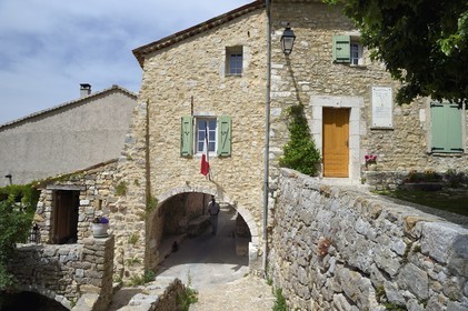 France, Var, Verdon Regional Natural Park, Bargeme village, labelled Les Plus Beaux Villages de France (The Most Beautiful Villages of France), communal oven porch and town hall