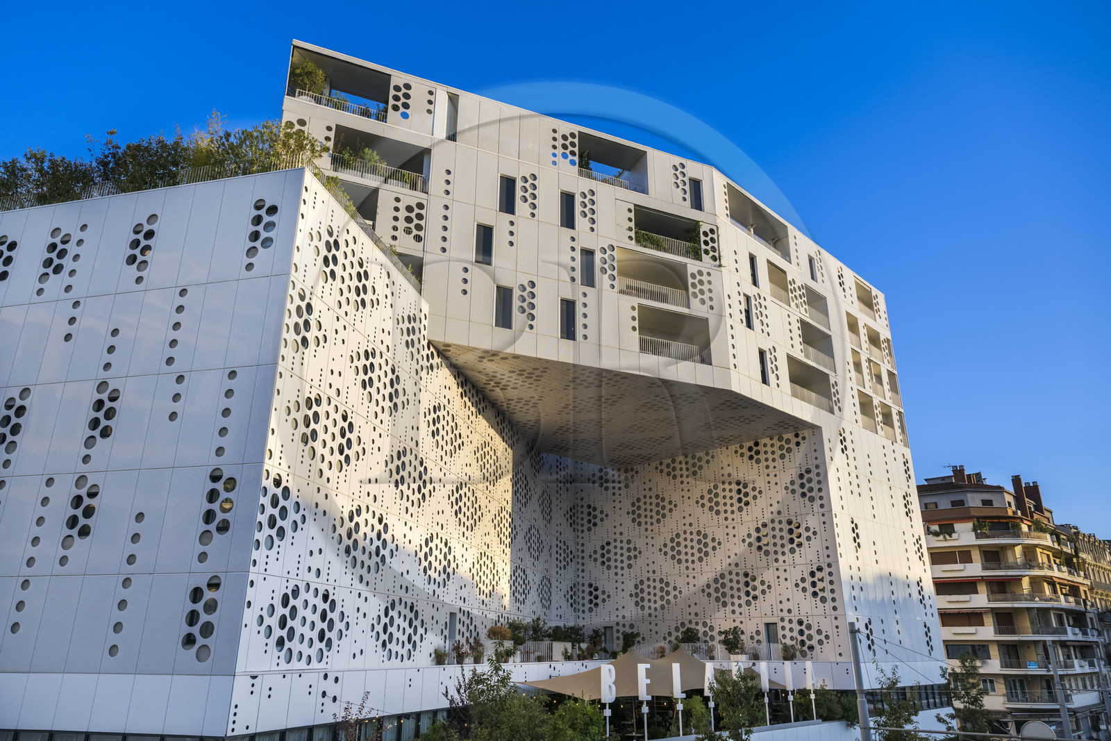 France, Herault, Montpellier, Belaroïa building bringing together a 4-star hotel the Golden Tulip, a 3-star hotel the Campanile, a bistronomic restaurant Chez Delagare, a cocktail bar Nectar Cocktail Club, a business center and private apartments