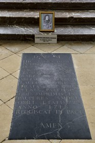 France, Marne, regional park of Montagne de Reims, Hautvillers, abbey church Saint-Sindulphe, the tombstone of Dom Perignon