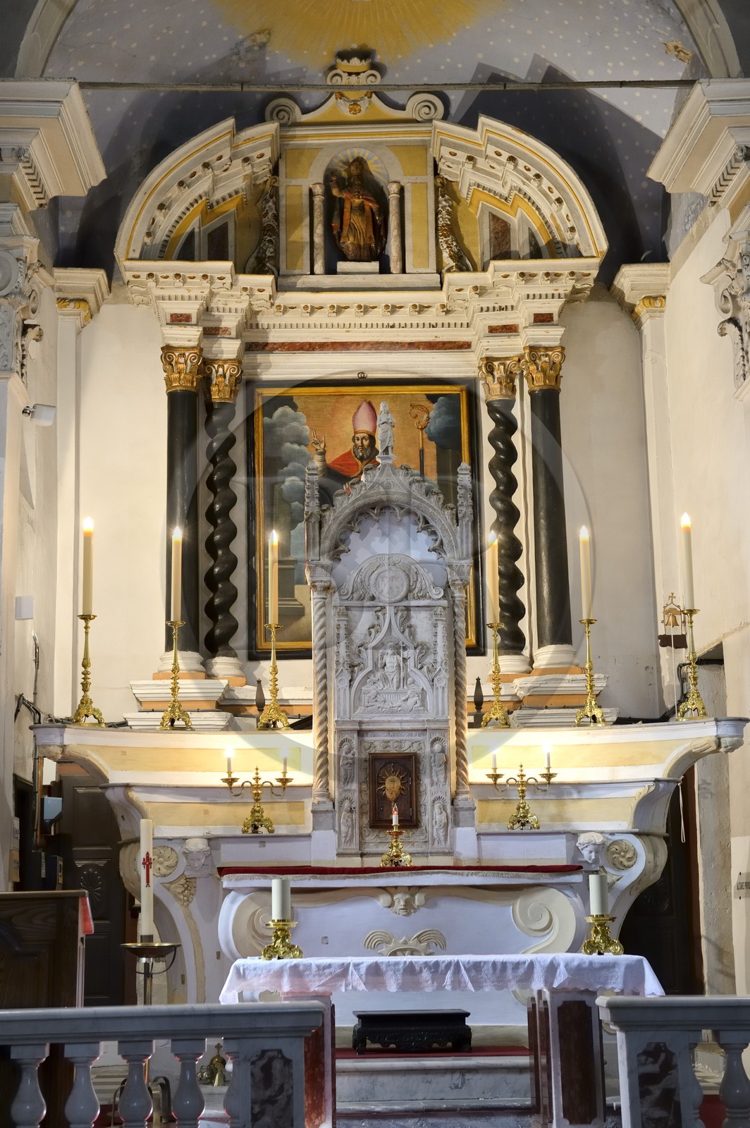 France, Haute Corse, Casinca region in Castagniccia, perched village of Vescovato, the baroque church of Saint-Martin (San Martinu)