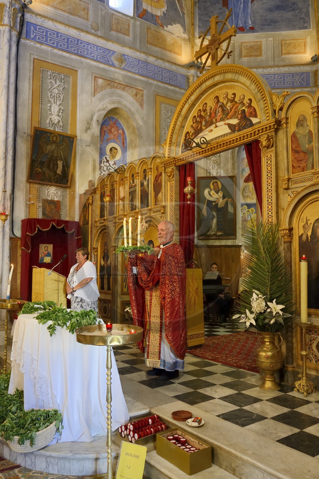 France, Corse du Sud, Cargese, Greek catholic church of Saint Spyridon (Eastern rite or Uniate), mass of the basil feast (Exaltation of the Holy Cross)