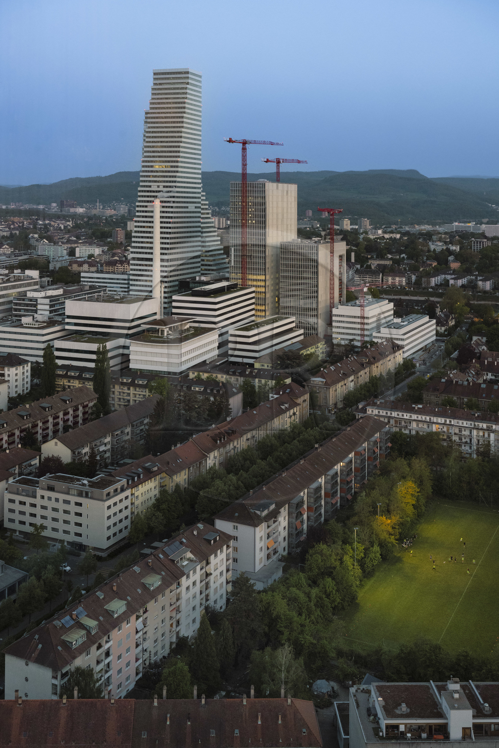 Switzerland, Basel, the Roche towers, the tallest in Switzerland designed by the architects Herzog and de Meuron