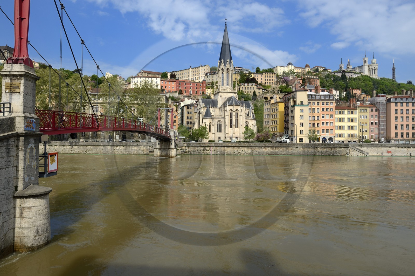 France, Rhone, Lyon, historical site listed as World Heritage by UNESCO, Vieux Lyon (Old Town), Saint George district, Paul Couturier footbridge also called Saint Georges and the Saint Georges church