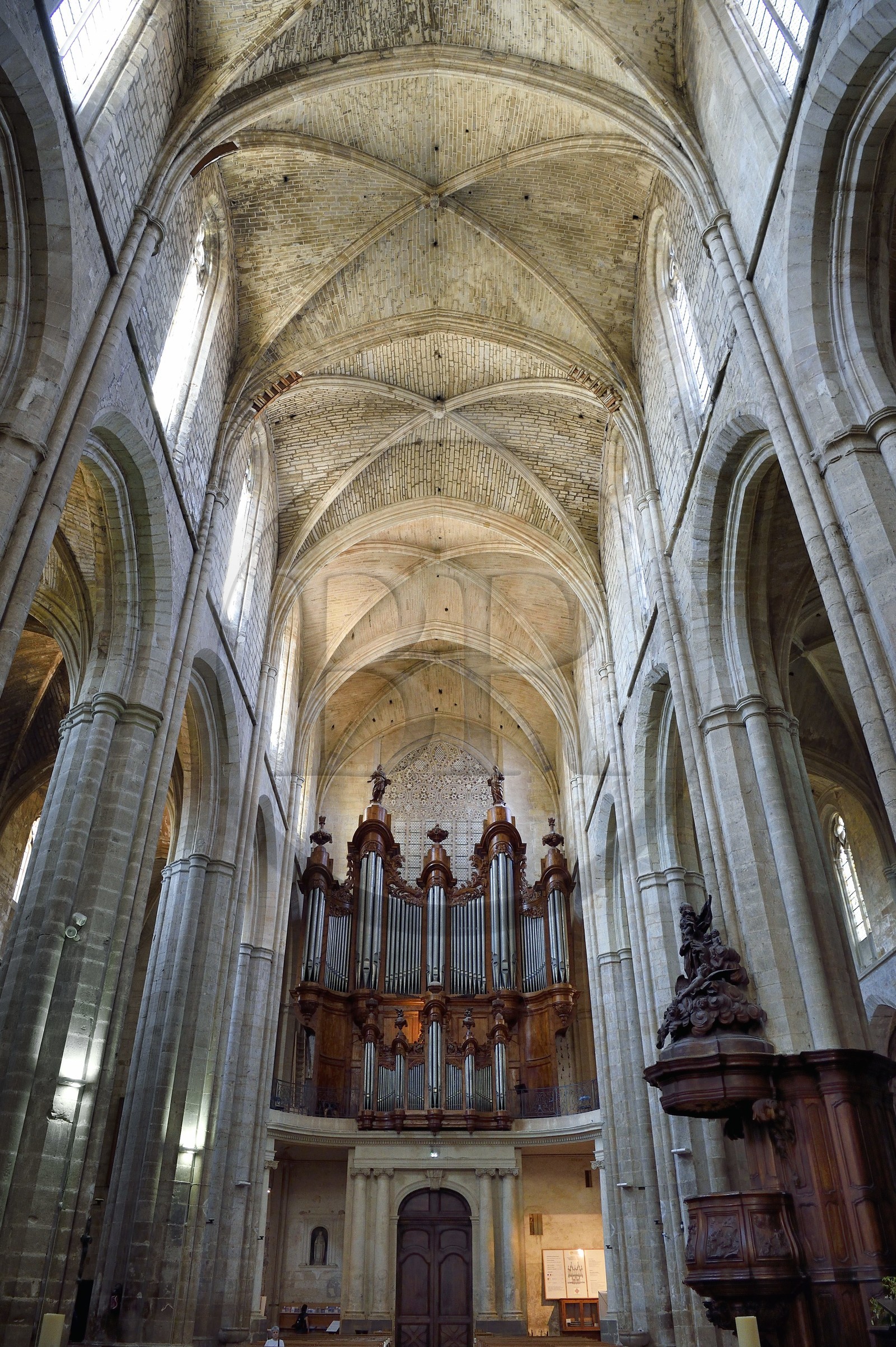 France, Var (83), Provence Verte, Saint-Maximin-la-Sainte-Baume, basilique Sainte Madeleine, la nef et l'orgue