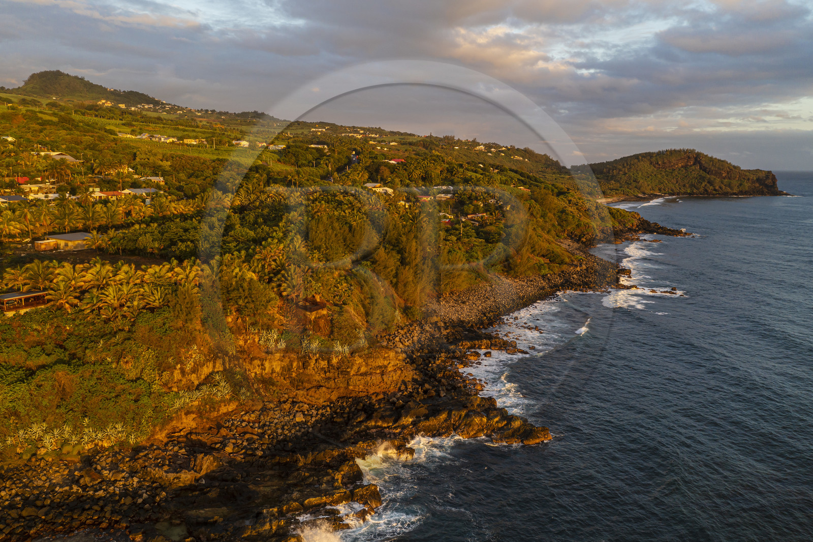 France, Reunion island (French overseas department), Petite-Ile on the southern coast, beach and rocks towards Grand Anse (aerial view)