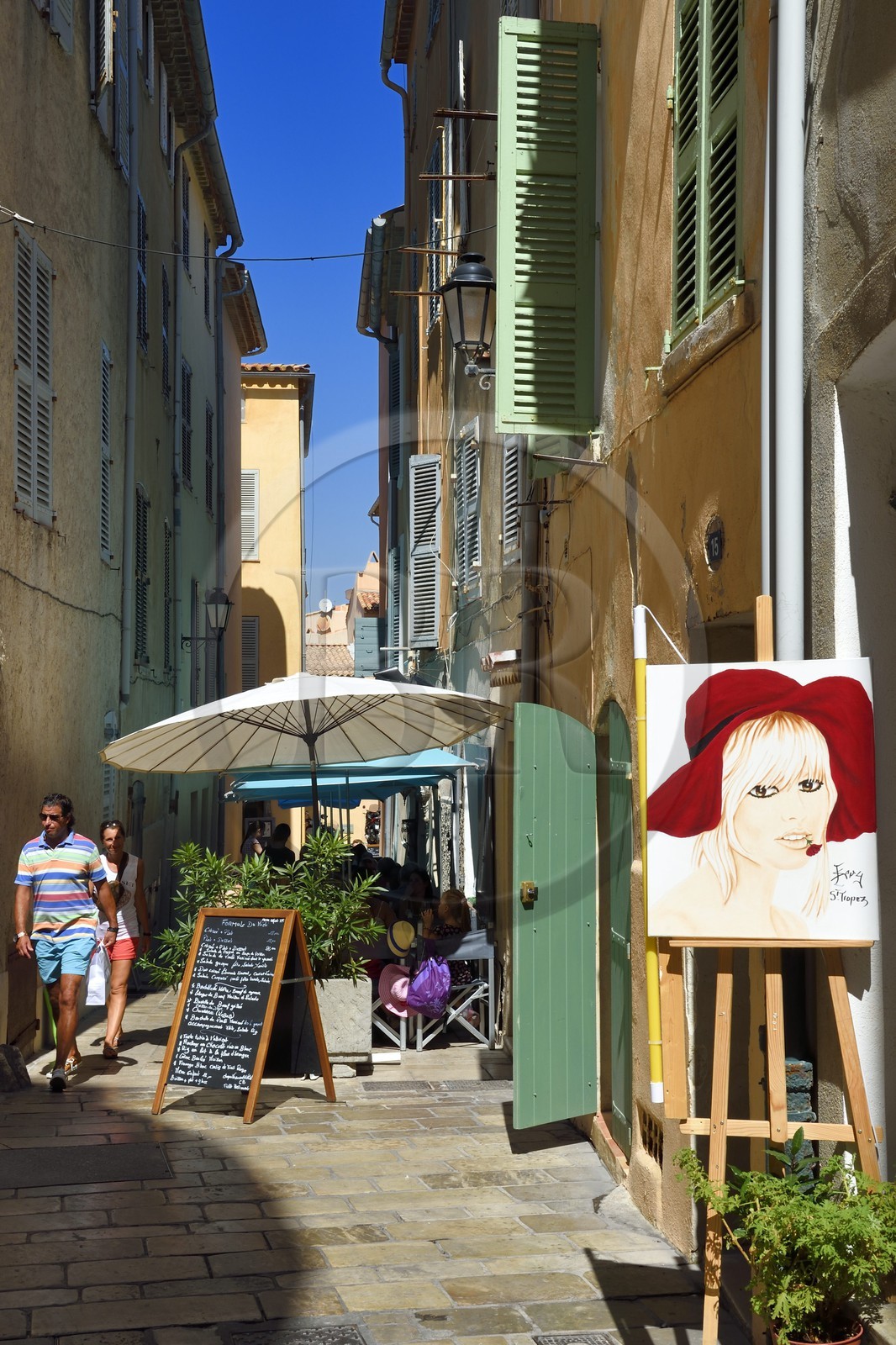 France, Var, Saint-Tropez, painted portrait of Brigitte Bardot rue du petit Saint Jean