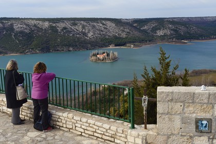 Croatia, Dalmatia, Krka National Park where Krka River becomes Lake Visovac, the Visovac Franciscan Monastery on the island