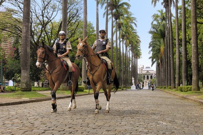Brésil, Etat du Minas Gerais, Belo Horizonte, Place de la Liberté, police montée