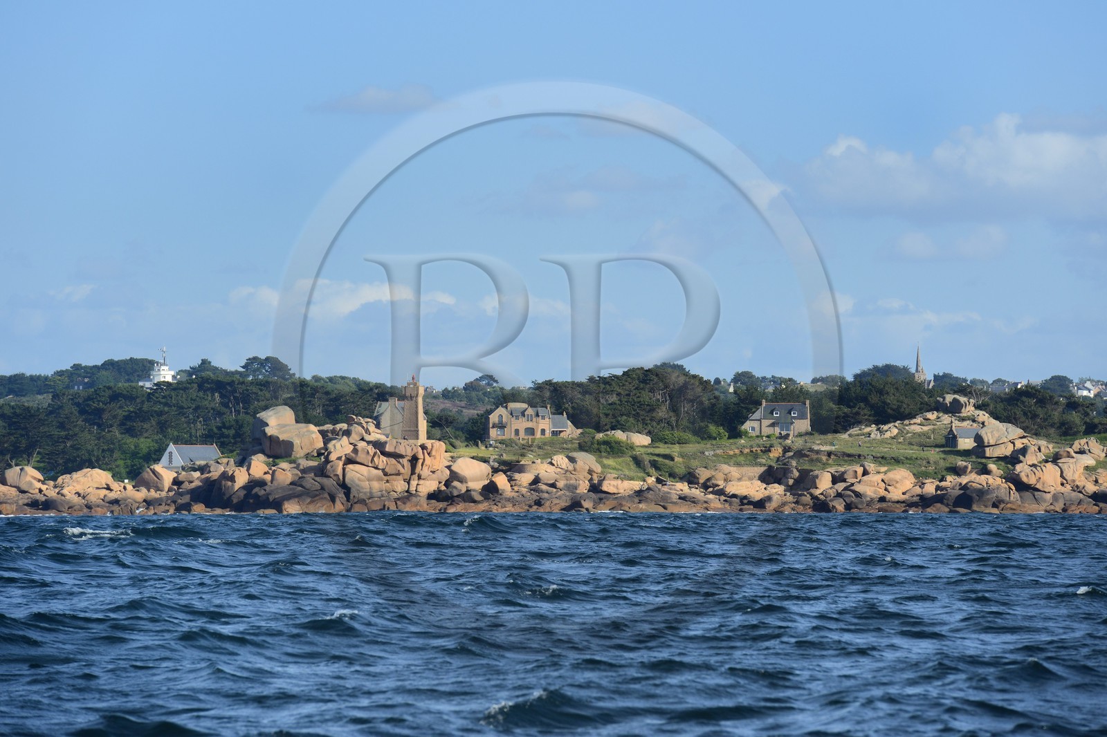 France, Cotes-d'Armor, Cote de Granit Rose (the Pink Granite coast), Perros Guirec, Ploumanach, Pointe de Squewel and Mean Ruz Lighthouse