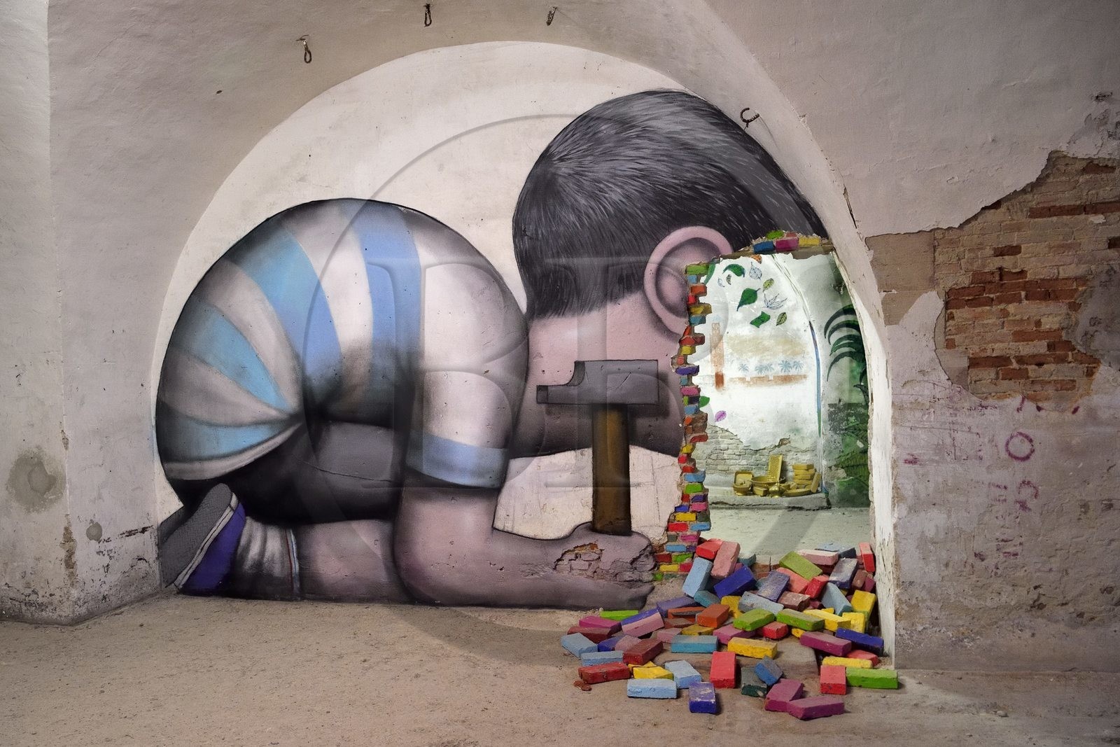 France, Haut-Rhin, Neuf Brisach, Museum of Urban Art and Street Art (MAUSA) housed in a former casemate of the Vauban citadel listed as World Heritage by UNESCO, mural by Julien Malland alias Seth