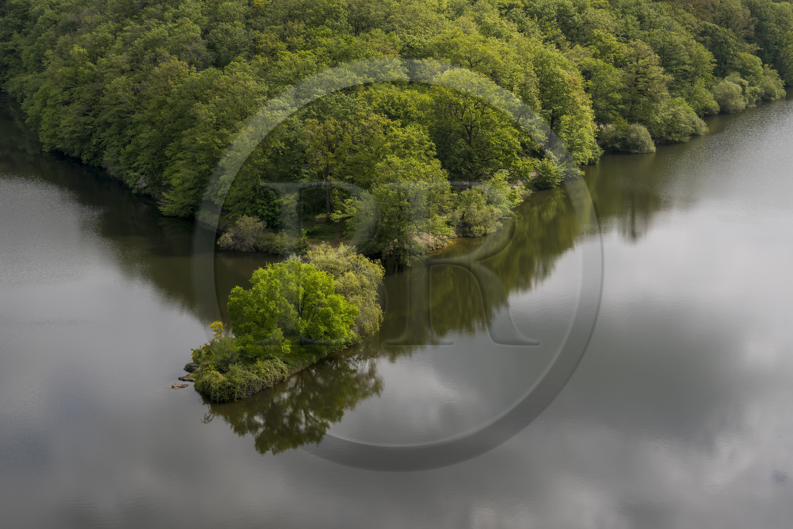 France, Vendée (85), Mervent, forêt de Mervent où les eaux des rivières la Mère et la Vendée se rejoignent, l'Ile Mélusine