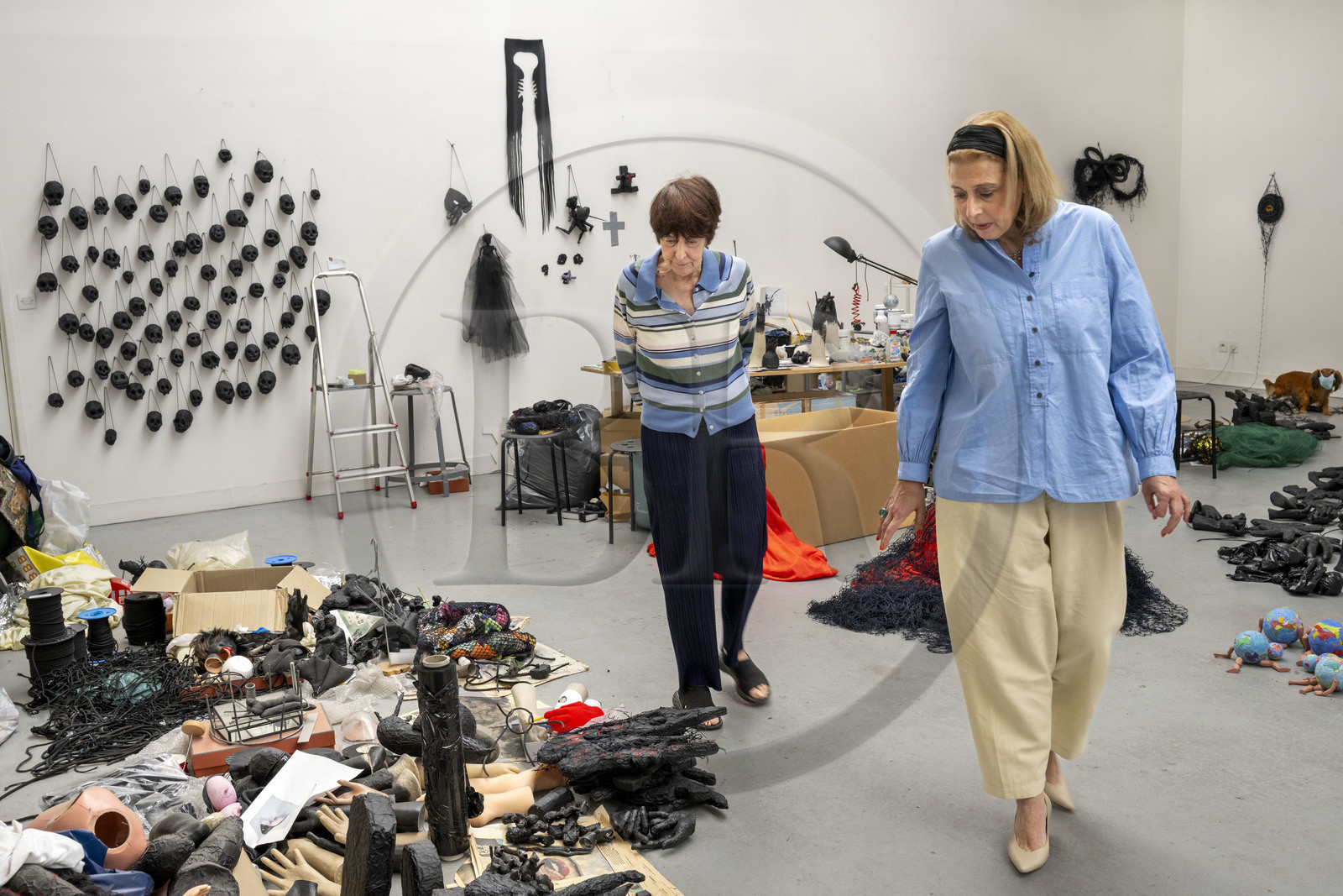 France, Hauts de Seine, Malakoff, the artist Annette Messager in her studio, visit with Doctor of Art History and journalist Caroline Benzaria