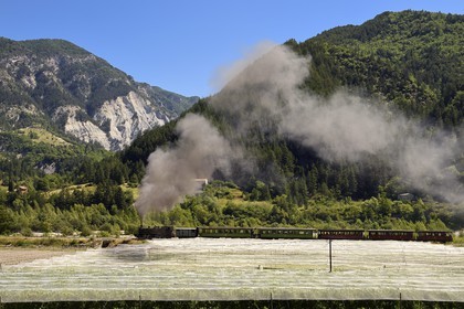 France, Alpes de Haute Provence, Entrevaux, Train des Pignes historic train between cultures and mountains