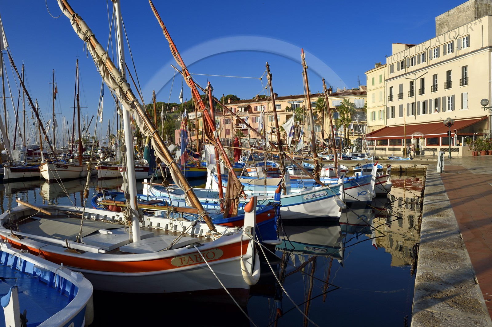 France, Var, Sanary-sur-Mer, traditional fishing boats called pointus in the port