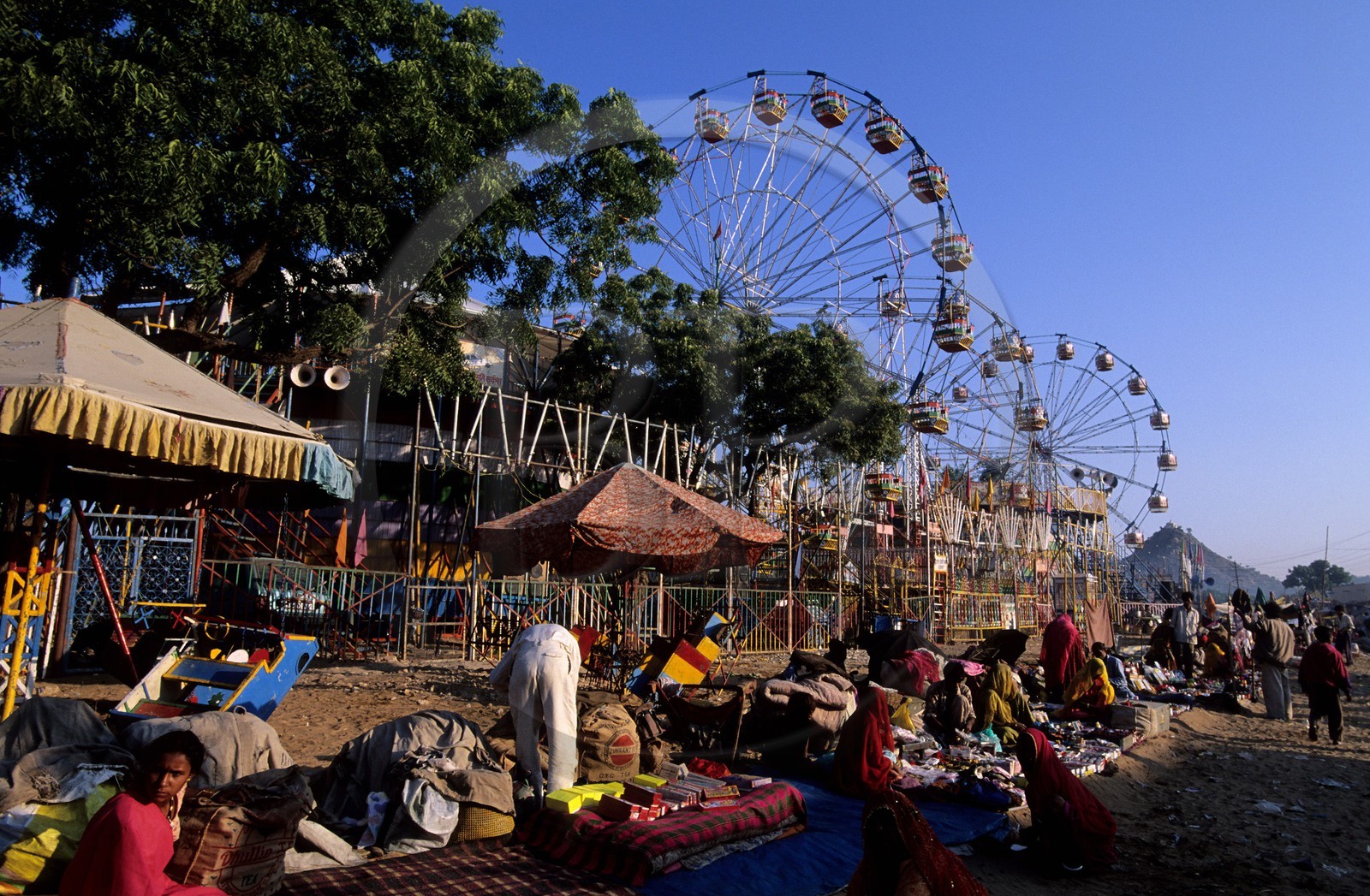 Inde, état du Rajasthan, foire aux chameaux de Pushkar, les grandes roues de la fête foraine