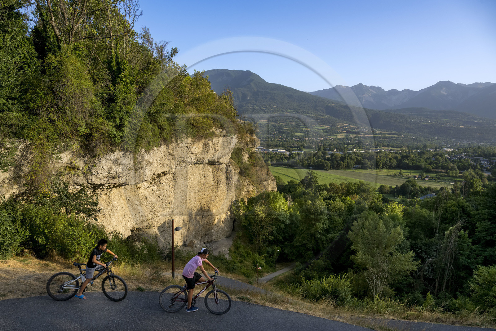 France, Hautes Alpes, Embrun, view of the Durance valley and the mountains to the south of the town from the end of the town