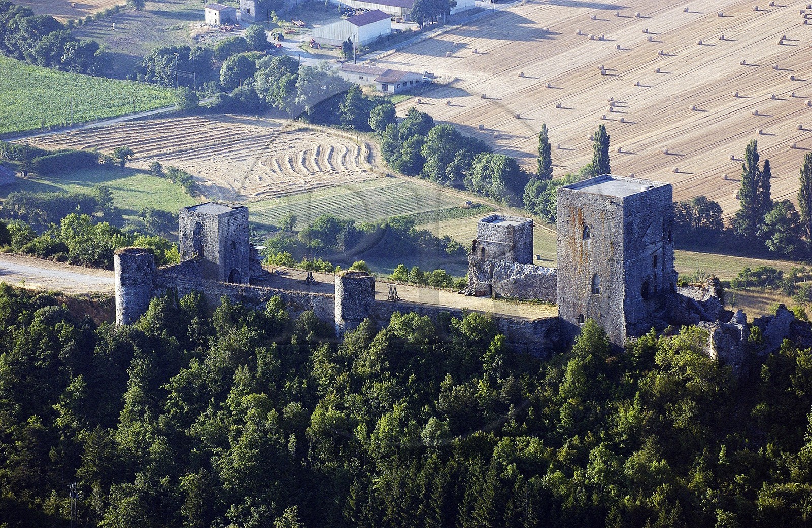 France, Aude, Chateau de Puivert, 12th century Cathar castle (aerial view)