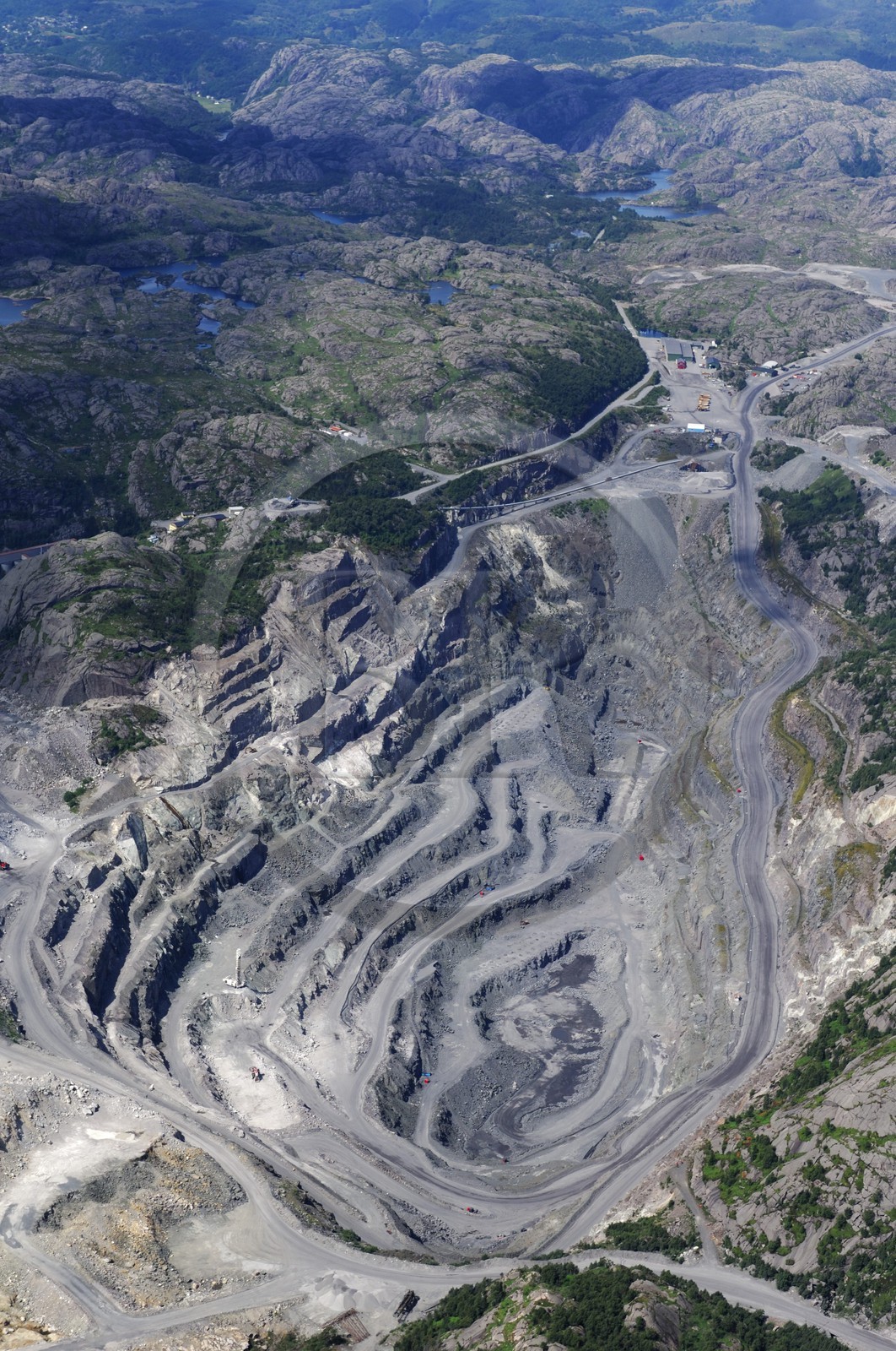 Norway, Vest Agder, open air mine south of flekkefjord (aerial view)