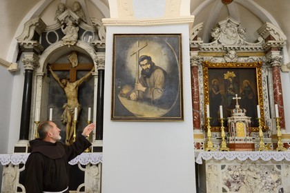 Croatia, Dalmatia, Krka National Park, the Visovac Franciscan Monastery, Saint Francis of Assisi portrait in the church