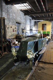 France, Moselle (57), Abreschviller, le petit train anciennement train forestier, ancienne voiture transformée en Draisine Hotchkiss construite par le réseau en 1930 pour le transport des ouvriers