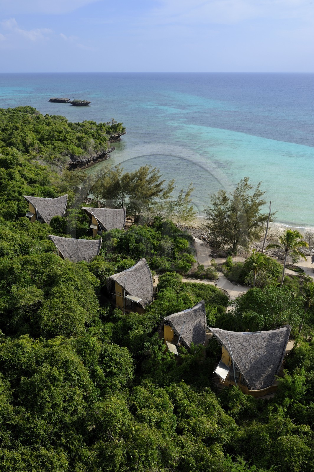 Tanzania, Zanzibar Archipelago, Unguja island (Zanzibar), west coast, Eco-bungalows from the nature reserve of  Chumbe Island Coral Park